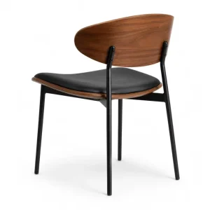 Custom Accent Dining Chair Black PU Leather Faux Wood Back Rounded Seat for Living Room Cafe Hotel Furniture OEM ODM Bulk