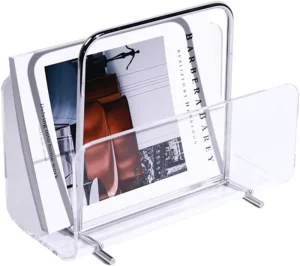 Custom Acrylic Book Stand Clear Acrylic Magazine Rack with Metal Handles Thickened Acrylic Newspaper Holder Table Storage Rack