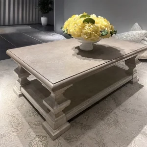 Custom American French Vintage Style Distressed Finish Retro Solid Wood Coffee Table Set Luxury Mansion Furniture