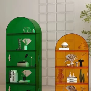 Custom Arched Multi Layer Bookshelf Handmade Acrylic Floor Storage Rack for Home or Office Plastic Bookcase for School Use