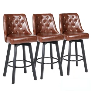 Custom Bar Stool Button Tufted Swivel High Back OEM ODM Barstool for Home Restaurant B