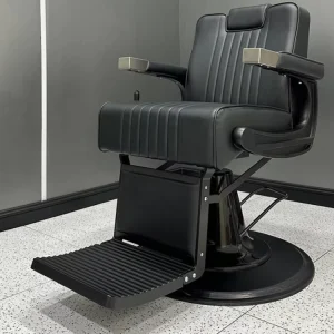 Custom Black Leather Reclining Ergonomic Massage Durable Modern Hair Salon Barber Chair