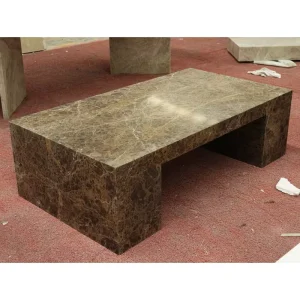 Custom Brown Decor Dark Emperador Marble Plinth Center Coffee Table Natural Dual Upright Legs Living Room Furniture