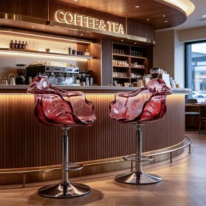 Custom Burgundy Transparent Wave Resin Modern Eco Friendly Durable Bar Stool Height Adjustable Swivel Commercial Interior