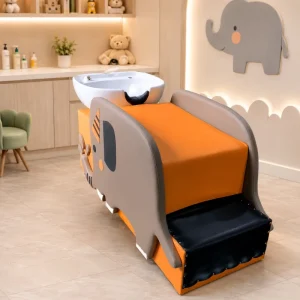 Custom Cartoon Elephant Kid Shampoo Bed with Ceramic Basin Safety Side Guards Hair Washing Bed for Children Hair Salon Furniture