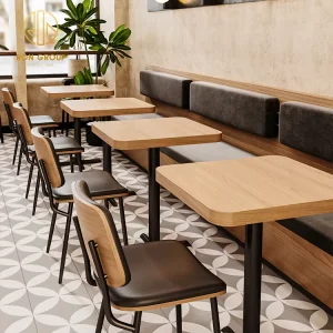 Custom Coffee Shop Furniture Commercial Cafe Modern Luxury Wood Leather Restaurant Booth Seating Table and Chairs Set