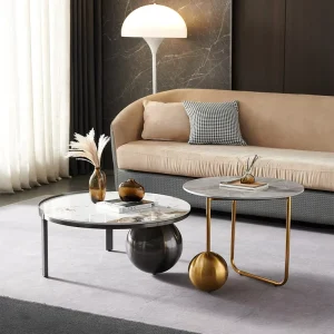 Custom Coffee Table Set Black and White Oval Coffee Tables with Large Smooth Sintered Stone Surface