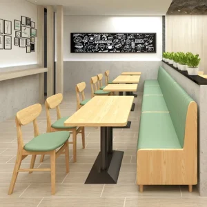 Custom Color Modern Solid Wood Commercial Restaurant Hotel Mall Dining Furniture Set Napa Leather Wall Booth Seating Cafe
