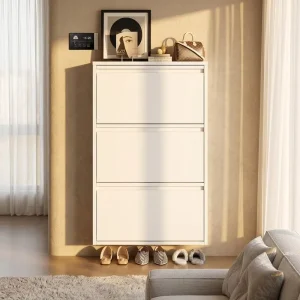 Custom Color Modern Ultra Thin Metal Shoe Cabinet Slim Steel Folding Shoe Organizer Space Saving Living Room Entryway Furniture