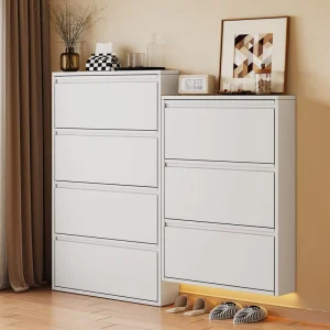 Custom Color Modern Ultra Thin Steel Shoe Cabinet Slim Metal Shoe Rack Folding Space Saving Living Room Entryway Storage