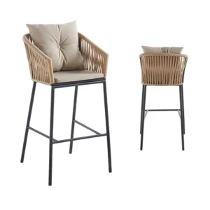 Custom Color Rope Restaurant Woven Bar Chairs With Cushion Modern Metal Iron Chairs Bar Stool