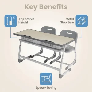 Custom Colorful Furniture Training Classroom Steel plastic Primary School Learning Double Seats School Desks and Chair Sets