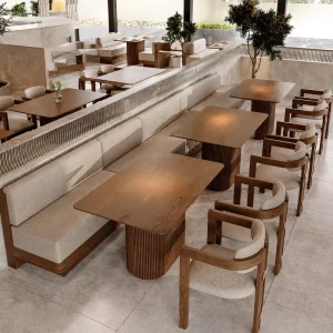Custom Commercial Cafe Banquette Booth Seating Sofa Armchair Set with Solid Wood Table and Chairs Set for Restaurant Coffee Shop