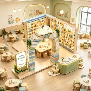 Custom Commercial Kids Library Furniture Minimalist Book Bar Central Story Corner Bookshelf Complete Set Shopping Mall