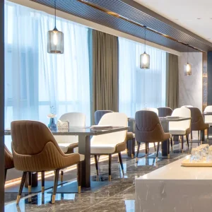 Custom Commercial Modern Luxury Wooden Restaurant Coffee Shop Marble Table and Chairs Table Set