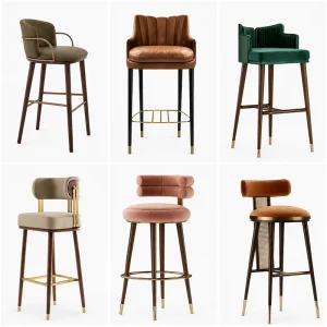 Custom Commercial Restaurant Furniture Bar Stool Modern Luxury Upholstered Metal Frame Bar Chair for Hotel Cafe Bar