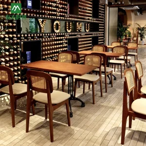 Custom Commercial Restaurant Furniture Set Wooden Woven Rattan Booth Sofa Tables and Chairs Suitable for Cafes and Bars