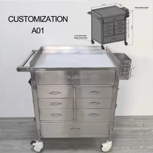 Custom Cost Effective Stainless Steel Medical Cart OEM Instrument Trolley Durable High Weight Capacity Hospital Utility Trolley