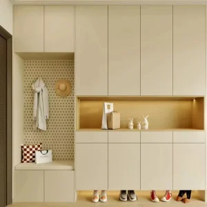 Custom Cream Style Entryway System Coat Rack High Capacity Design Shoe Cabinet