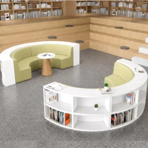 Custom Curved Library Sofa Book Storage Cabinet Modular Semi-circular Lounge Bench School Reading Room Bookstore Bulk Supply Set