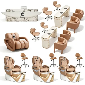 Custom Design Brown One stop Sourcing Nail Salon Furniture Electric Spray Massage Pedicure Chair Spa Beauty Salons Nail Table
