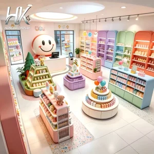Custom Design Durable Pastel Color Wood Toy Stationery Store Mall Supermarket Interior Decoration Furniture