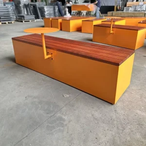 Custom Design Outdoor Bench With Storage Shelf Metal Frame and Solid Wood Seat Durable Leisure Chair Shopping Mall Benches