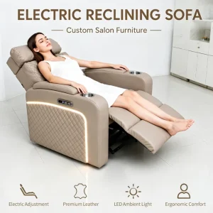 Custom Designed Luxury Electric Sofa Featuring LED Lights Electrically Adjustable Angle Cup Holder PU Material Aesthetics Spa