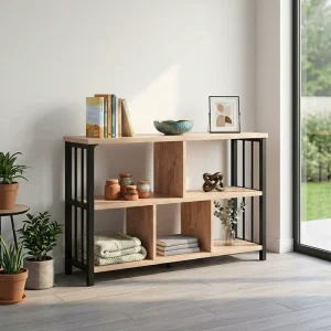 Custom Designed Modern Solid Wood Bookshelves Industrial Style Open Shelving for Living Room Use