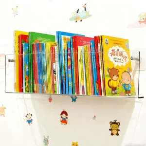 Custom Eco-Friendly Portable Wall Mounted Rectangular Acrylic Bookshelf Storage Rack Clear Acrylic Display Stand