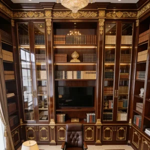 Custom European style painted carved full wall bookshelves book display cabinets for president’s office customization