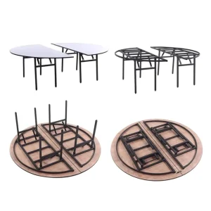 Custom Event Banquet Tables Masa Rotunda Foldable Round Wooden Hotel Banquet Tables for Restaurant and Events 10 12 People