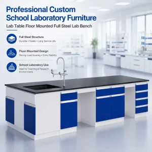 Custom Floor Mounted Full Steel School Laboratory Furniture Island Lab Bench with Sink for Chemistry Classroom
