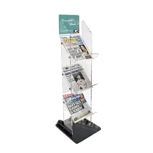 Custom Foldable Acrylic Eco friendly Recyclable Floor Standing Magazine Rack for Bookstore Retail Display Stand