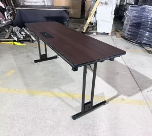 Custom Foldable Training Table with USB and Power Outlet 25mm Scratch Resistant Top Brushed Steel Frame for Classroom
