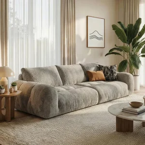 Custom French Cream Chenille Cloud Sofa Bespoke Anti Scratch Velvet for Luxury Apartment Living Room