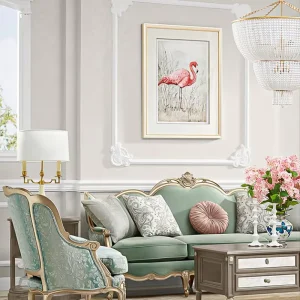 Custom French Elegant Luxury Sectional Sofa Set Hand Carved Floral Fabric Upholstered Solid Wood Accent Chairs for Living Room