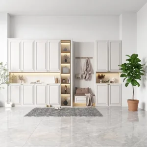 Custom French Style Shoe Cabinet Open Side Shelves Hanging Bench Unit Entryway Shoe Cabinet