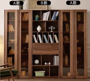Custom Full Wall Bookshelf Made of North American Black Walnut Bookcase Cabinet for Home Office Living Room Library