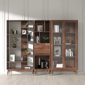 Custom Full Wall Bookshelf Made of North American Black Walnut Bookcase Cabinet for Home Office Living Room Library