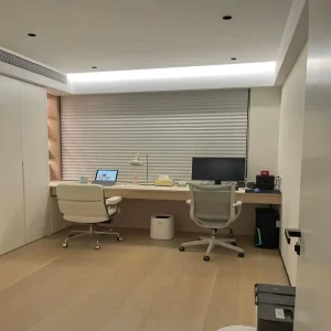Custom Full Wall Computer Desk Bookcase System Multilayer Storage Rack for Villa Study & Long Time Home Working Interior Area