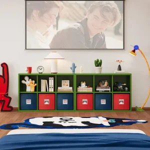 Custom Green Steel TV Cabinet for Living Room Modular Grid Storage Furniture