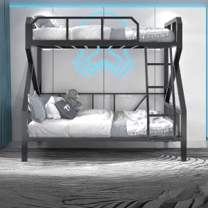 Custom Heavy Duty Metal Bunk Bed Modern Double Deck Bed with Ladder for Dormitory Apartment Sturdy Steel Bunk Bed Support OEM