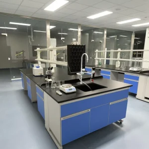 Custom Heavy Duty Steel Wood Structure Lab Island Bench C frame Laboratory Furniture Worktable
