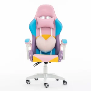 Custom Height Adjustable PVC Leather Office Chair Ergonomic Girls Racing PC Pink Gaming Chair