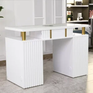 Custom High-Gloss White Nail Table Set for Salon Pedicure Manicure Table