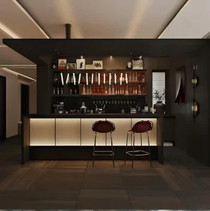 Custom Home Basement Entertainment Bar Counter LED Lighting Wine Display Cabinet Private Underground Leisure Area Bar Furniture