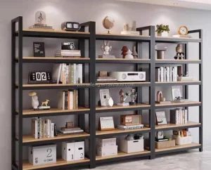 Custom Home Furniture Living Room Adjustable Sectional Composite Bookshelf Indoor Wooden Metal Library Bookshelf