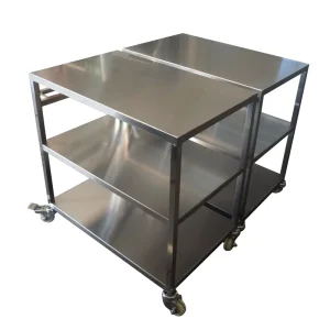 Custom Hospital Utility SUS304 Stainless Steel Trolley Cart with Double Handle Silver Smooth Mirror Finish