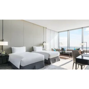 Custom Hotel Room Furniture Set for 3 5 Star Hotels Solid Wood Panel Space Saving Design